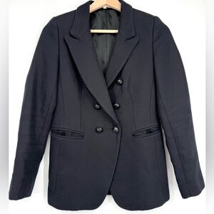 Sandro Double Breasted Blazer Jacket Black Size 36 Wool Linen Blend‎